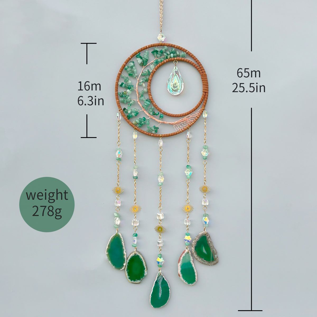 Cross-border New Natural Crystal Original Stone Life Tree Gravel Moon Sun Catcher Wind Bell Pendant Garden Hanging Ornaments