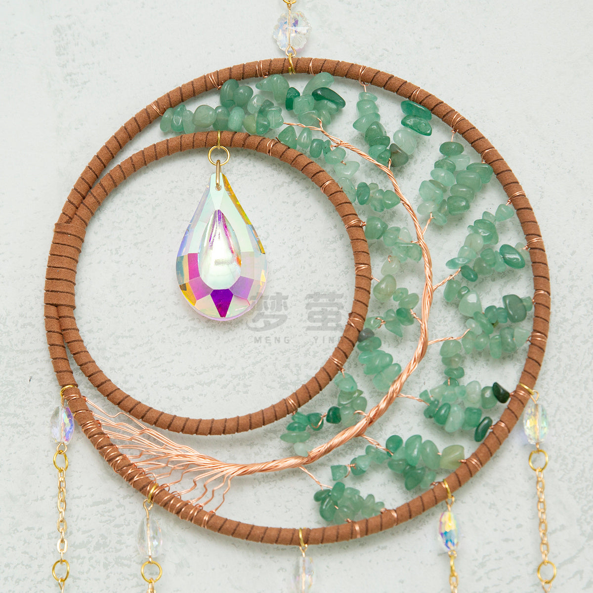 Cross-border New Natural Crystal Original Stone Life Tree Gravel Moon Sun Catcher Wind Bell Pendant Garden Hanging Ornaments