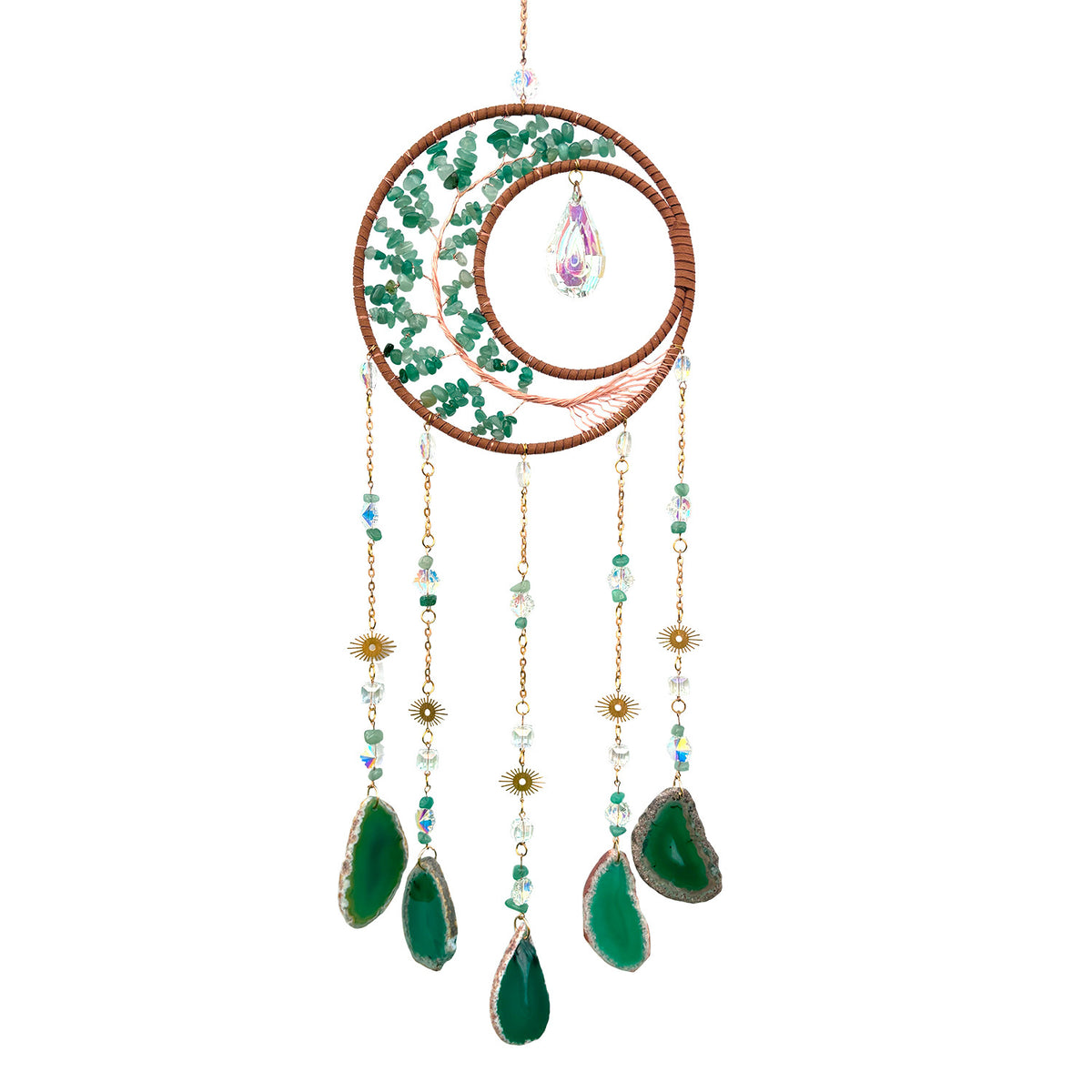 Cross-border New Natural Crystal Original Stone Life Tree Gravel Moon Sun Catcher Wind Bell Pendant Garden Hanging Ornaments