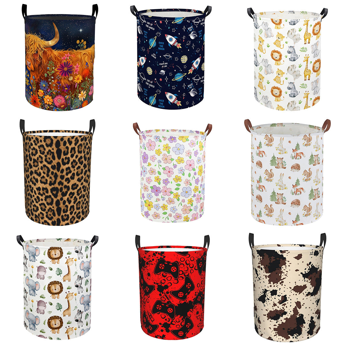 Amazon Temu Cross-Border Floral Laundry Basket Oxford Cloth 600 Toy Storage Bucket Packaging Size 27*28*4