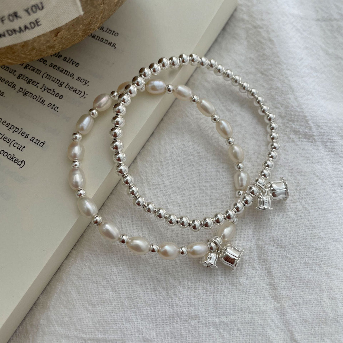 Tiki Real Pat S925 Sterling Silver Suzuki Orchid Freshwater Pearl Bracelet Women's Light Luxury Exquisite Silver Bead Bracelet Stacked Wear Bracelet