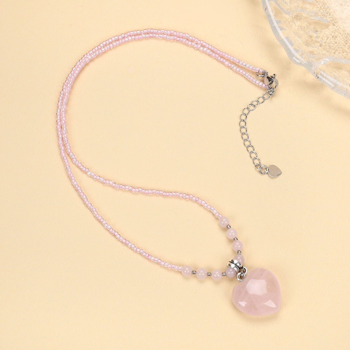 Cross-Border Natural Stone Necklace, Love Pendant, Personalized Jewelry, Heart-Shaped Rose Quartz, Amethyst, Tiger Eye, Lapis Lazuli Accessories Necklace