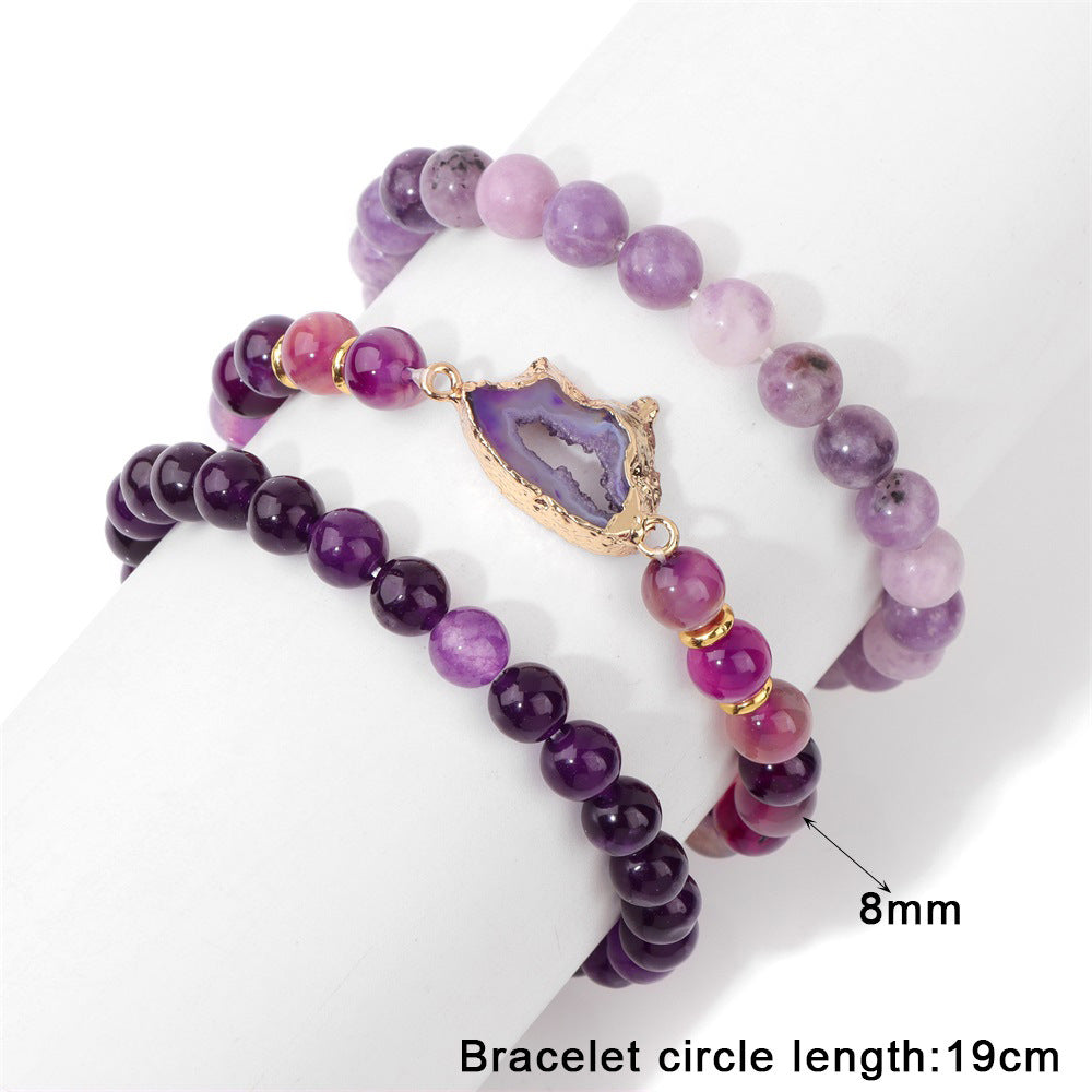 Crystal Cluster Stone Beads Three-Piece Bracelet for Women European and American Cross-Border New Bestie Gift Bracelet Workplace Style