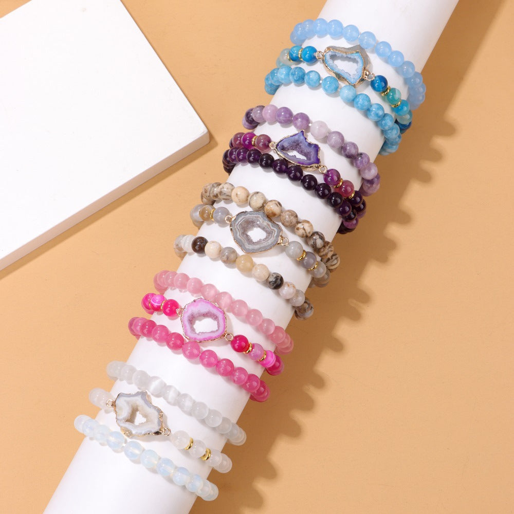 Crystal Cluster Stone Beads Three-Piece Bracelet for Women European and American Cross-Border New Bestie Gift Bracelet Workplace Style