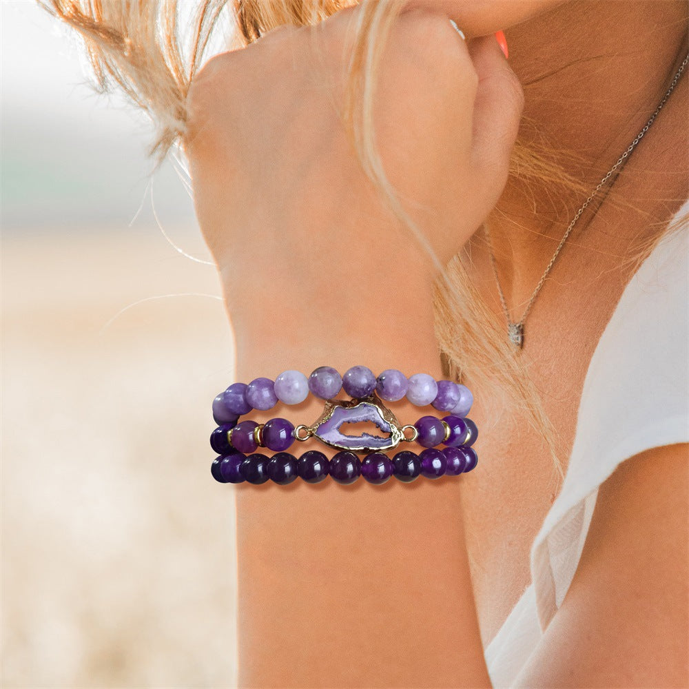 Crystal Cluster Stone Beads Three-Piece Bracelet for Women European and American Cross-Border New Bestie Gift Bracelet Workplace Style