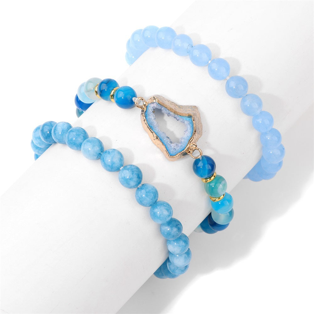 Crystal Cluster Stone Beads Three-Piece Bracelet for Women European and American Cross-Border New Bestie Gift Bracelet Workplace Style