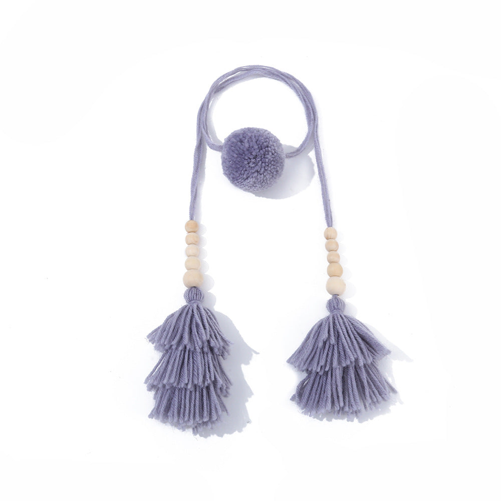 Wooden Bead Pom-Pom Tassel Pendant DIY Handmade Woven Pendant Ethnic Style Bag Charm Keychain Pendant Accessory