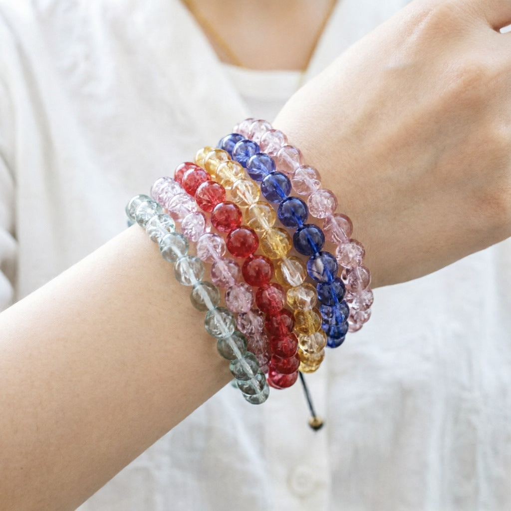 Explosive Ice Crack Bracelet for Women, Two-Tone Ice Transparent Glass Beads, Jade Fragment Glass Bracelet, Cross-Border Live Streaming Jewelry Wholesale