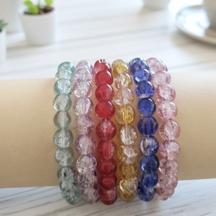 Explosive Ice Crack Bracelet for Women, Two-Tone Ice Transparent Glass Beads, Jade Fragment Glass Bracelet, Cross-Border Live Streaming Jewelry Wholesale