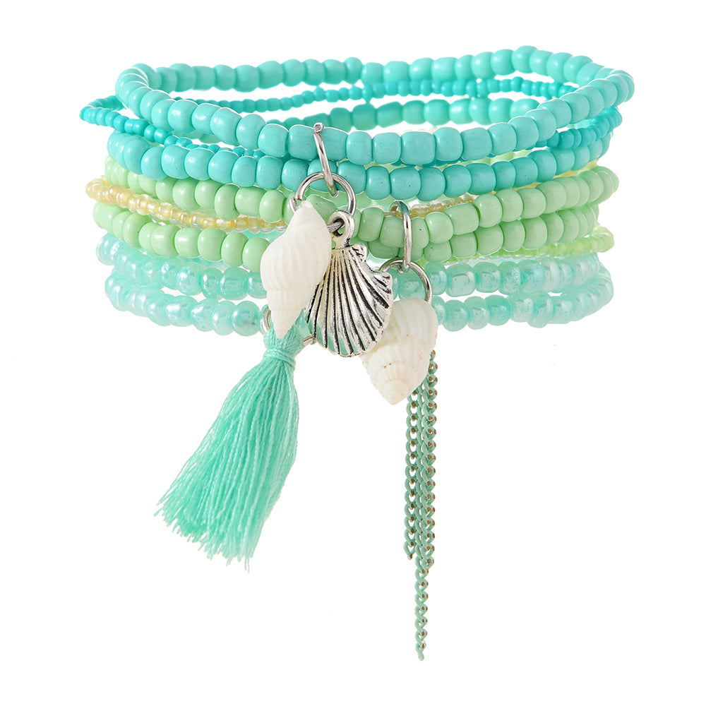 Ocean Style Small Whale and Turtle Pendant Glass Rice Beads Multi-Layer Bracelet Design Shell Rice Beads Stacked Bracelet