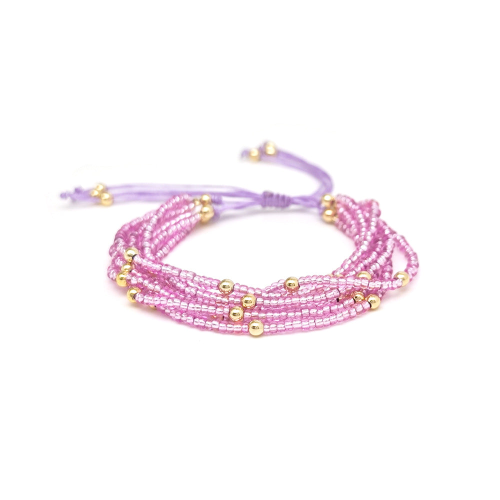 Multi-Layer Stacked Macron Color Millet Beads Ultra-Fine Beaded Bracelet Ins Bohemian Style Girls Friendship Bracelet