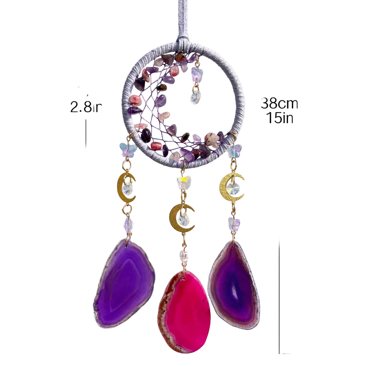 Purple Agate Slice Moon Crystal Car Pendant High-End Niche Men’S Gift Light Luxury
