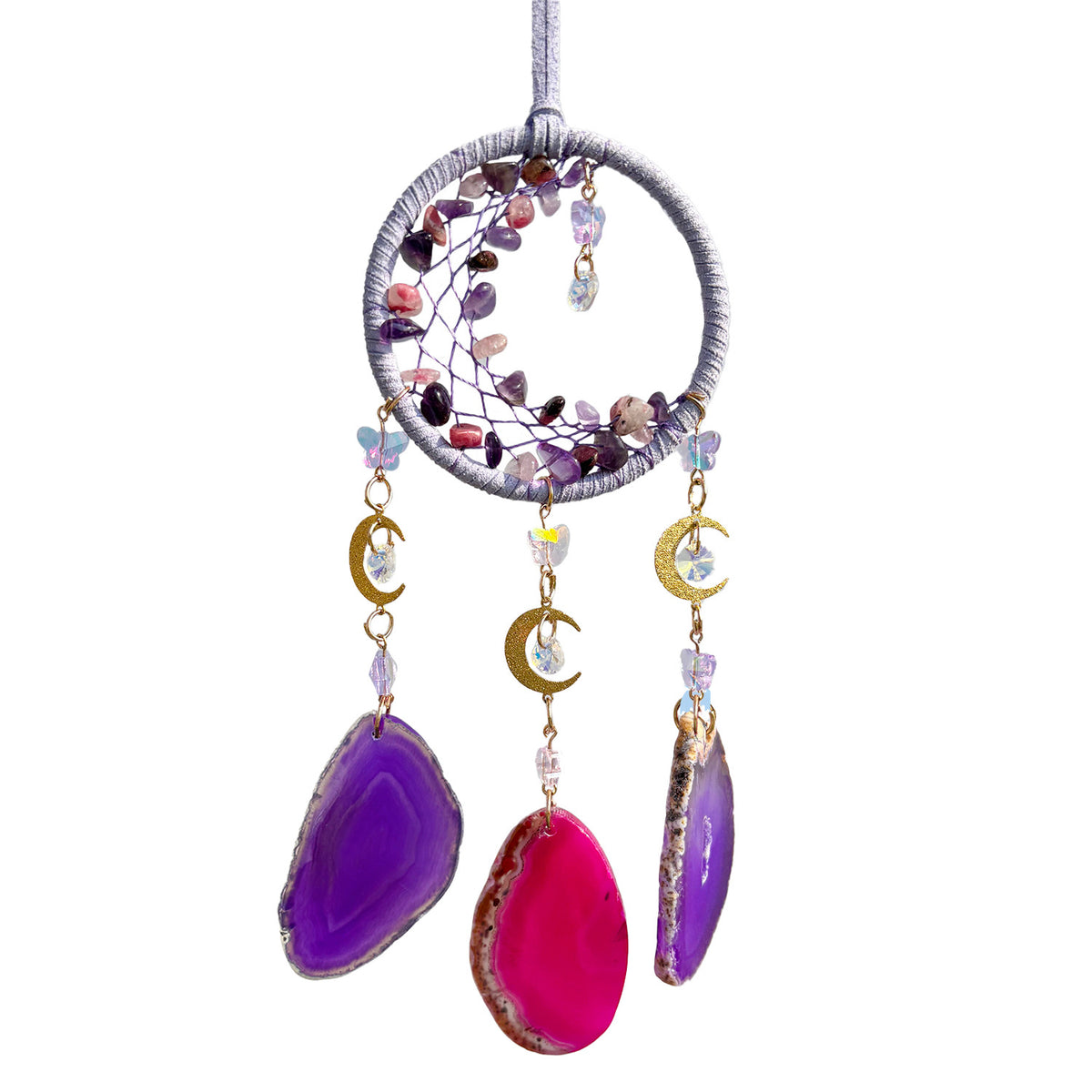 Purple Agate Slice Moon Crystal Car Pendant High-End Niche Men’S Gift Light Luxury