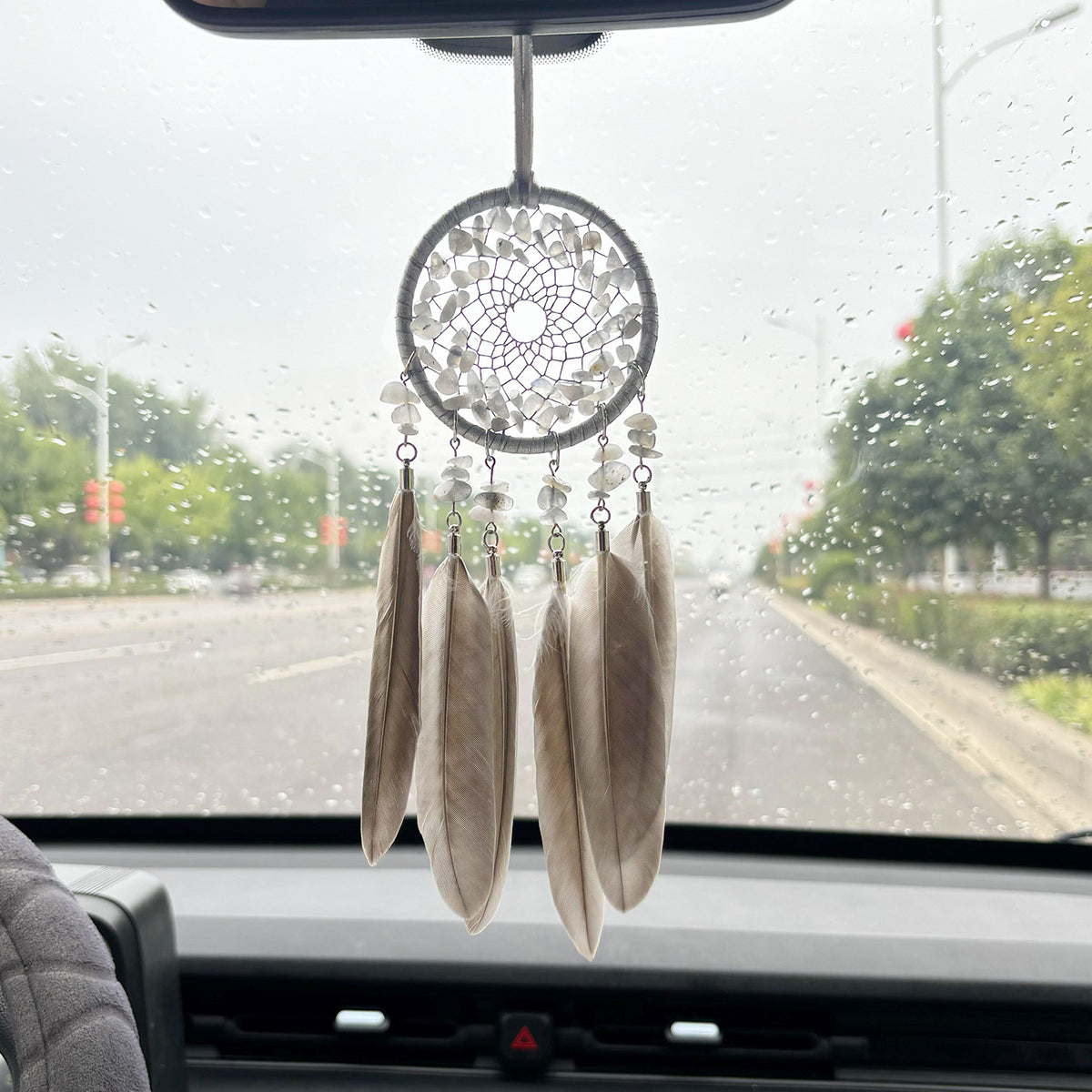Crystal stone car pendant niche high-level sense original ins wind heavy industry car hanging dream net