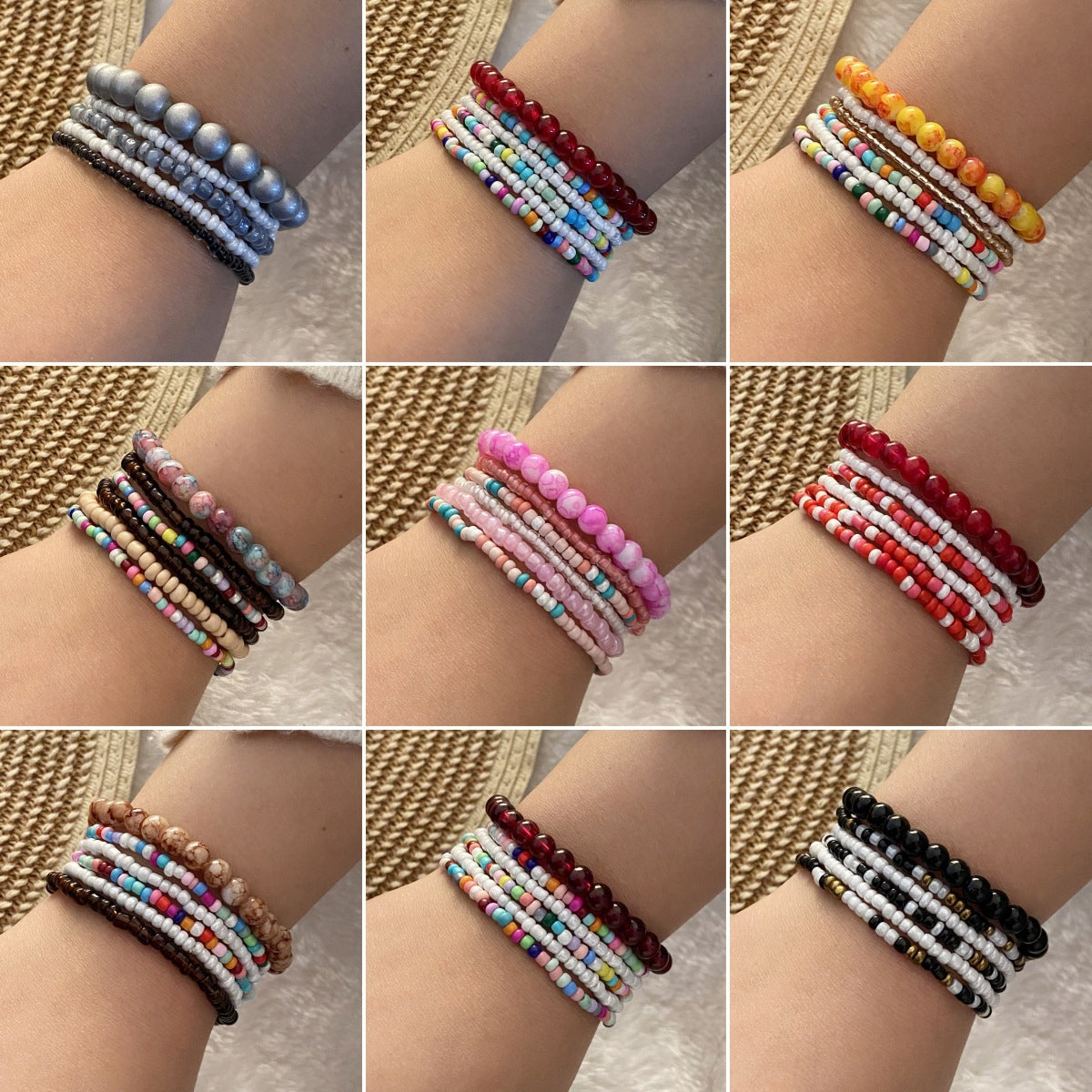 Vacation-Style Handmade Beaded Multi-Layered Seed Bead and Glass Mix-And-Match Stackable Jewelry Bracelets Wholesale