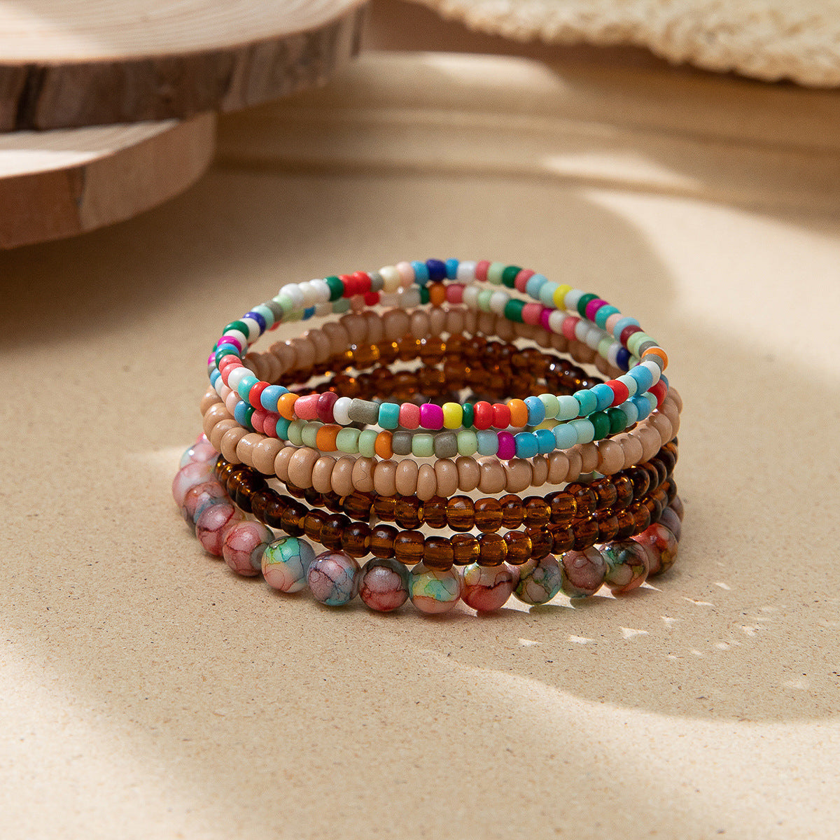 Vacation-Style Handmade Beaded Multi-Layered Seed Bead and Glass Mix-And-Match Stackable Jewelry Bracelets Wholesale