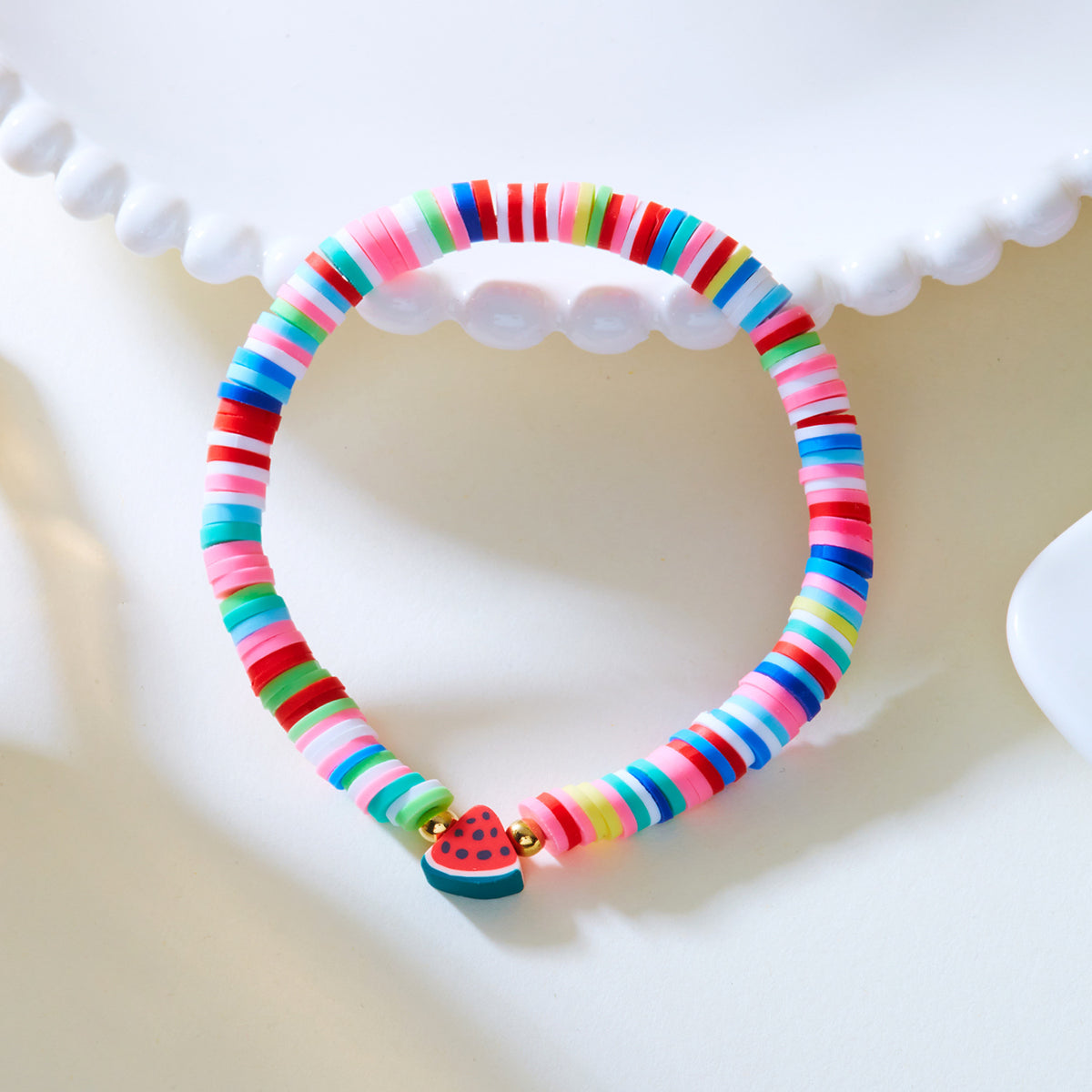 Summer Bracelets, Colorful Soft Clay Fruit Combination Bracelets for Women, Cute and Versatile Elastic Rope Hand Jewelry Wholesale