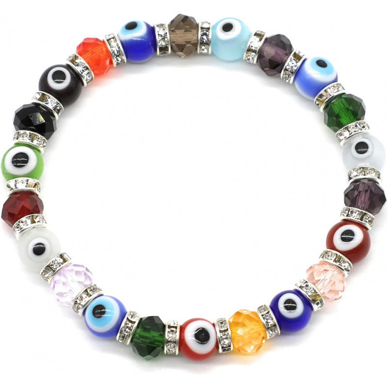 8mm Glass Bead Devil Eye Bracelet Beaded Blue Eye Elastic Rope Bracelet