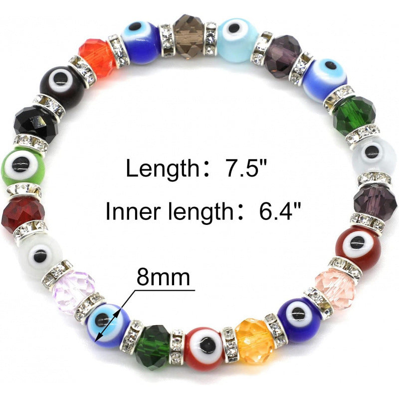 8mm Glass Bead Devil Eye Bracelet Beaded Blue Eye Elastic Rope Bracelet