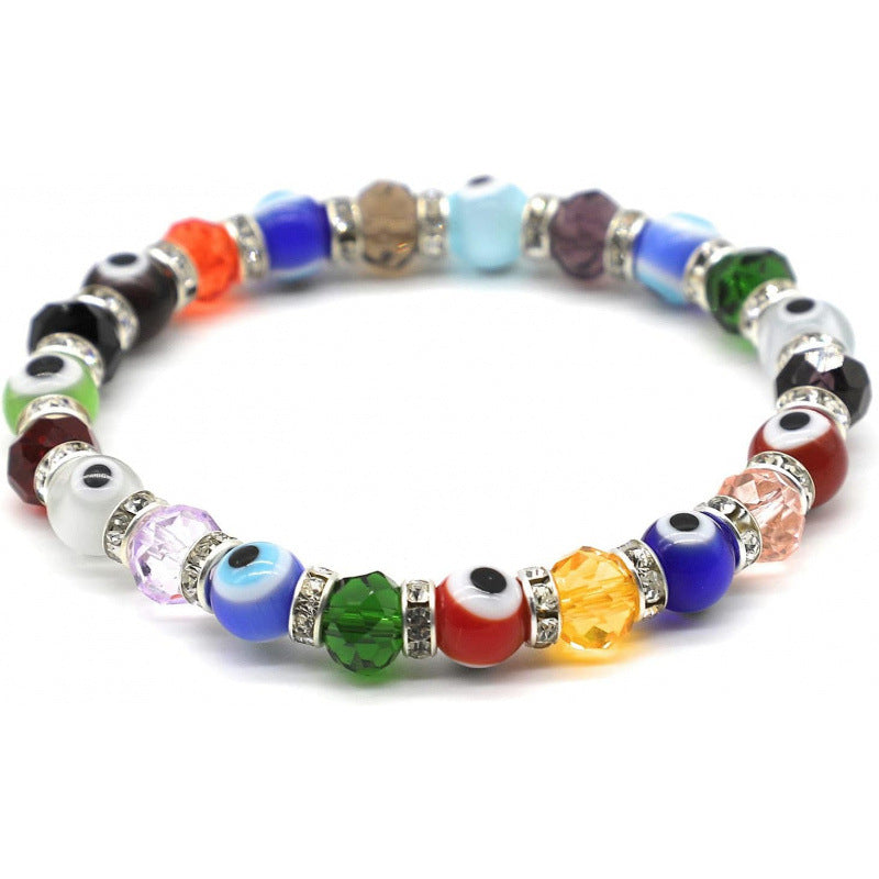 8mm Glass Bead Devil Eye Bracelet Beaded Blue Eye Elastic Rope Bracelet