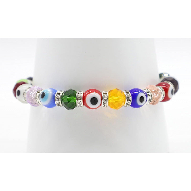 8mm Glass Bead Devil Eye Bracelet Beaded Blue Eye Elastic Rope Bracelet