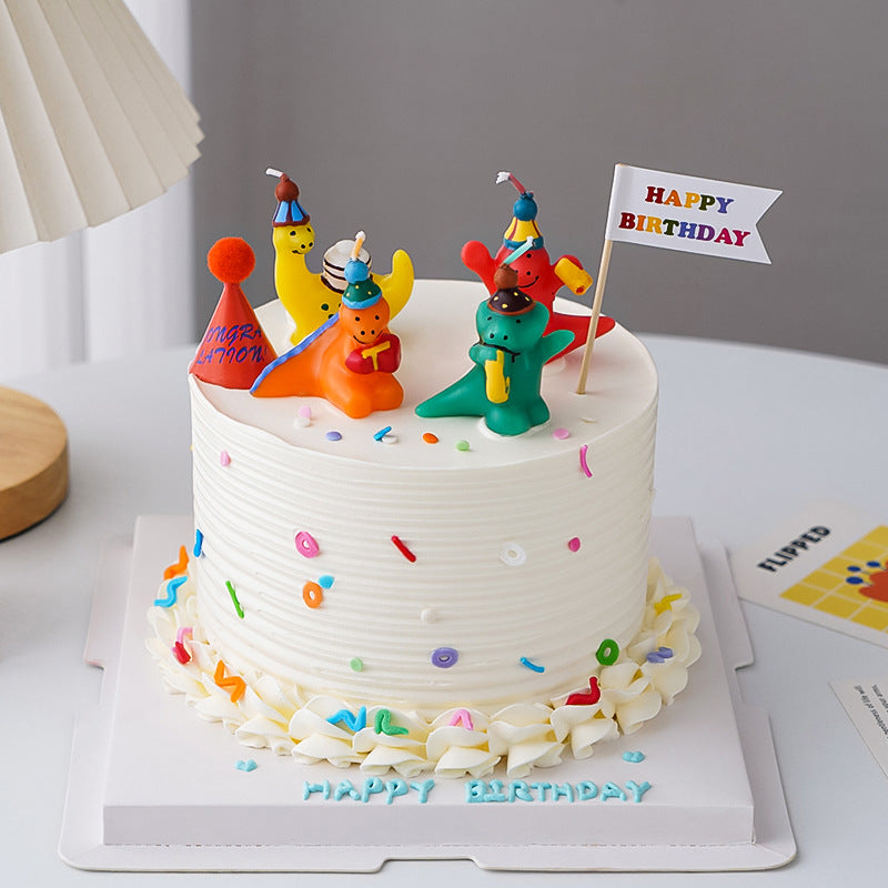 Korean Ins Cute Retro Cartoon Dinosaur Birthday Cake Decoration Candle Decoration for One-Year-Old Party Decoration