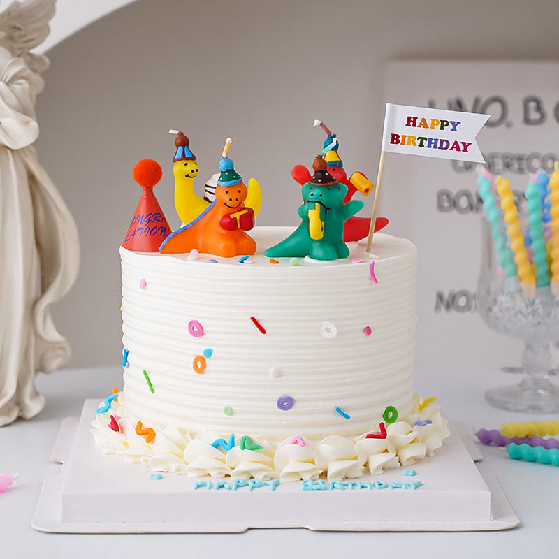 Korean Ins Cute Retro Cartoon Dinosaur Birthday Cake Decoration Candle Decoration for One-Year-Old Party Decoration