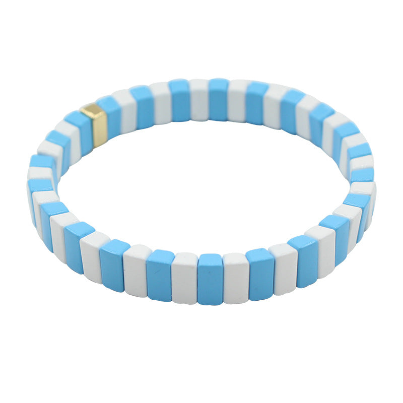 European and American ins Fashion Enamel Bracelet Bohemian Macaron Color-block Paint Stretch Bracelet for Men and Women