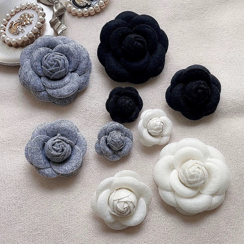 High-End Chanel-Style Camellia Brooch for Women, Fashionable Fabric Flower Pin, Unique Clothing Collar Accessory