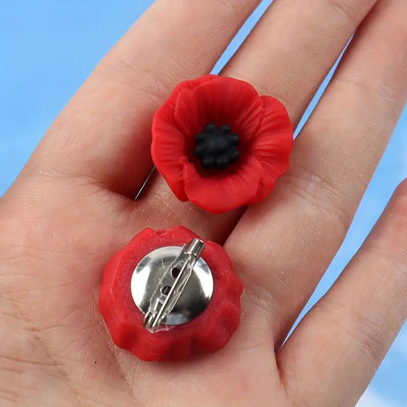 Resin Poppy Flower Vintage Anti-War Butterfly Buckle Brooch VFW Memorial Day Gift Remembrance Day