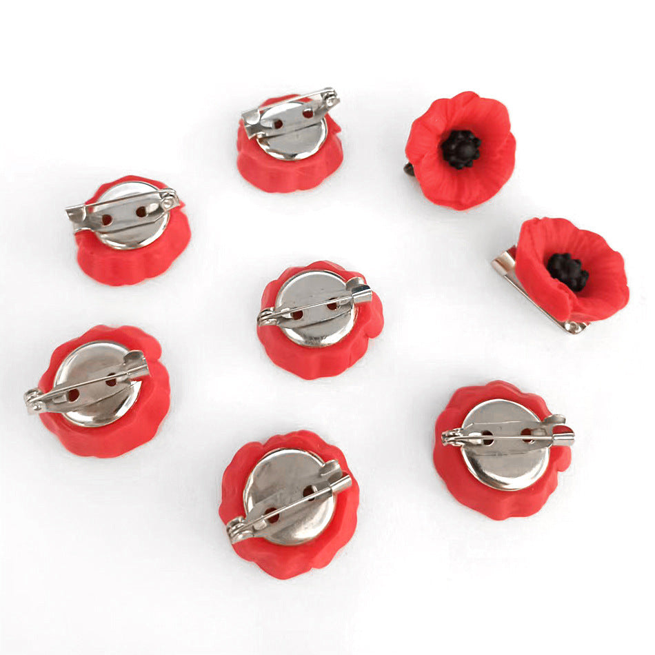 Resin Poppy Flower Vintage Anti-War Butterfly Buckle Brooch VFW Memorial Day Gift Remembrance Day