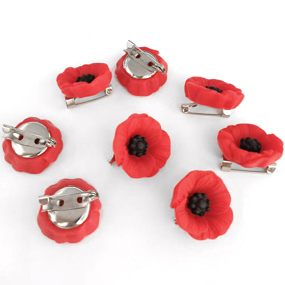 Resin Poppy Flower Vintage Anti-War Butterfly Buckle Brooch VFW Memorial Day Gift Remembrance Day