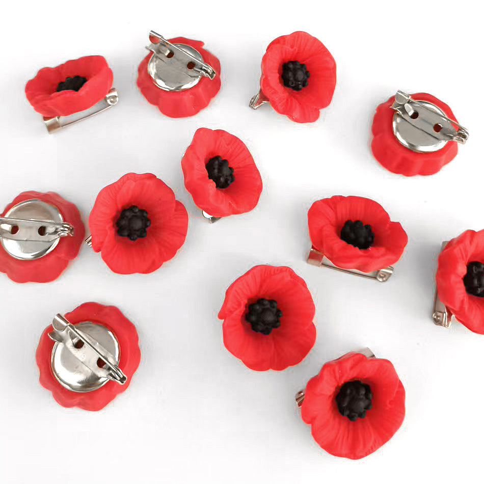 Resin Poppy Flower Vintage Anti-War Butterfly Buckle Brooch VFW Memorial Day Gift Remembrance Day