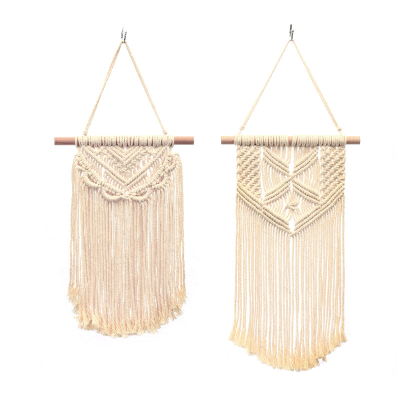 Bohemian Hand-Woven Cotton Rope Tapestry White Cotton Decorative Tapestry Amazon Bedroom Home Retro Style