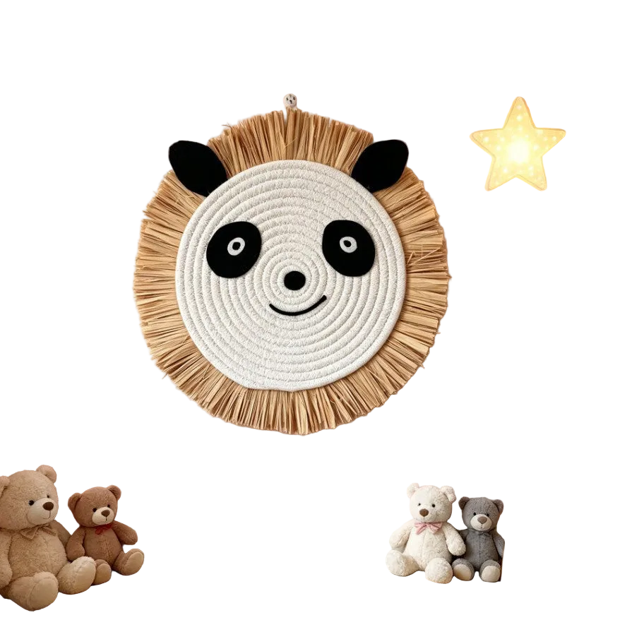 Nordic Woven Cartoon Small Lion, Tiger, Panda Scarecrow Home Wall Decoration Children's Room