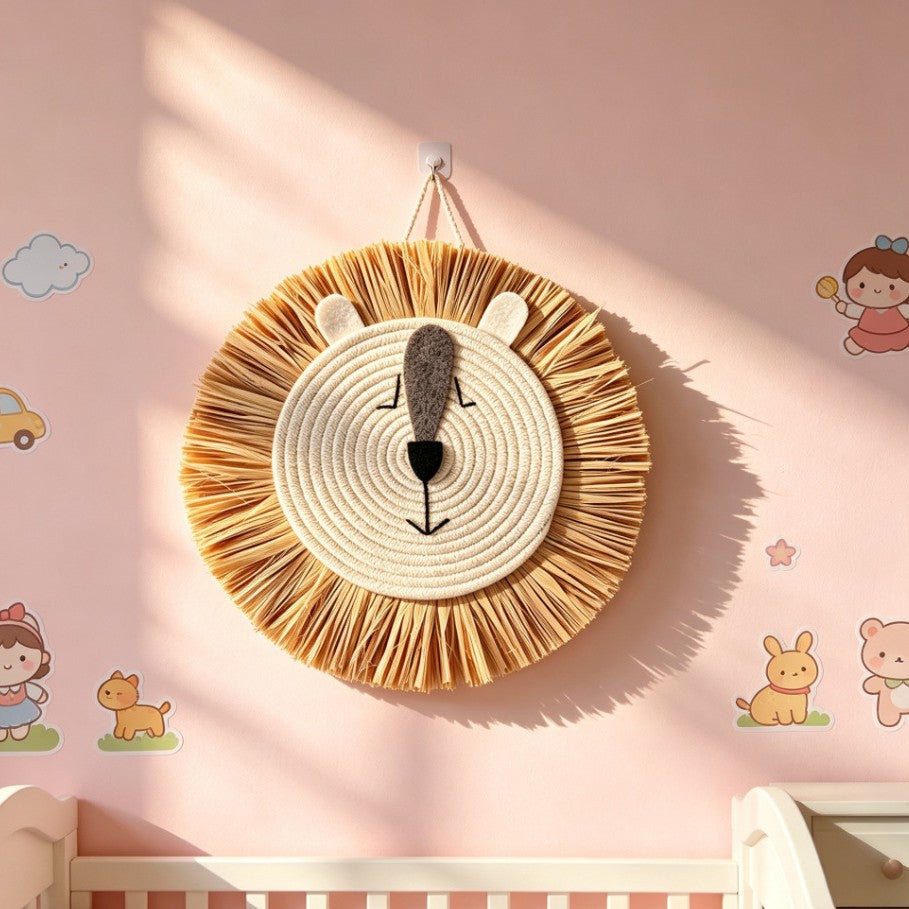 Nordic Woven Cartoon Small Lion, Tiger, Panda Scarecrow Home Wall Decoration Children's Room