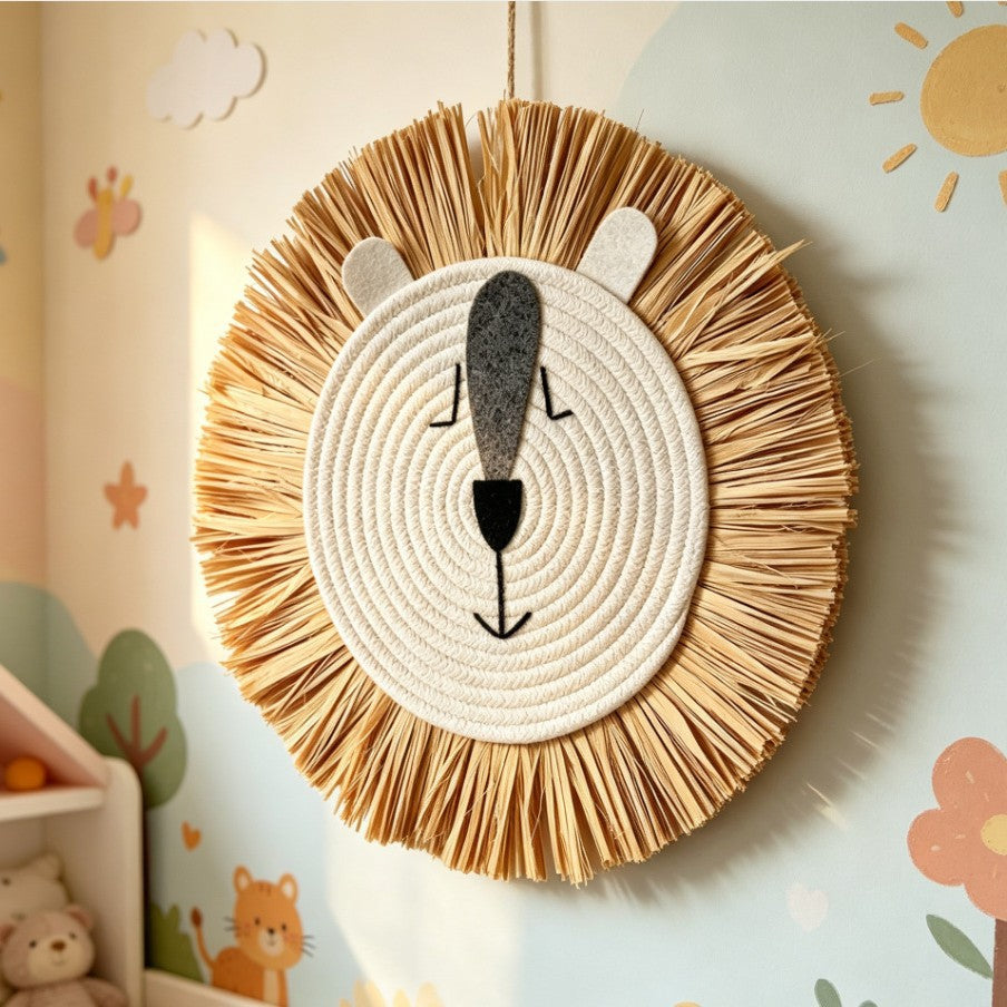 Nordic Woven Cartoon Small Lion, Tiger, Panda Scarecrow Home Wall Decoration Children's Room