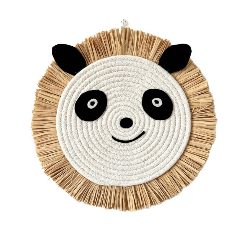 Nordic Woven Cartoon Small Lion, Tiger, Panda Scarecrow Home Wall Decoration Children's Room