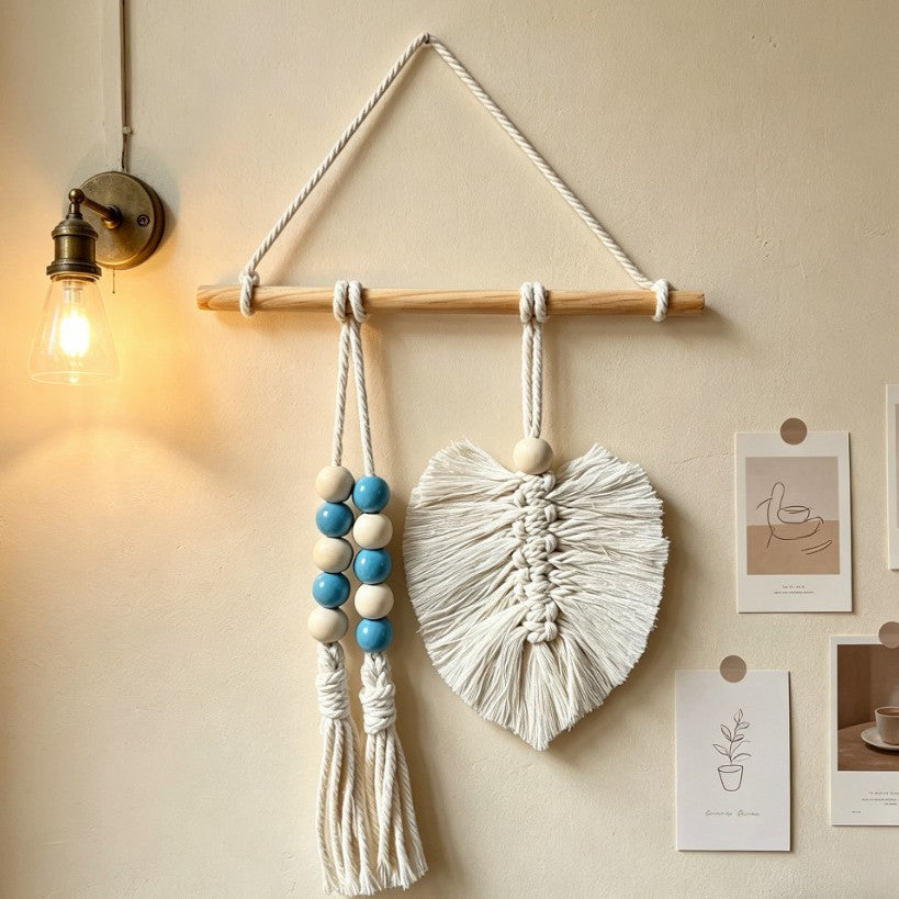 Creative Hand-Woven Cotton Rope Leaf Tapestry Bohemian Style Home Wall Decoration Room Wall Hanging Illustration Children