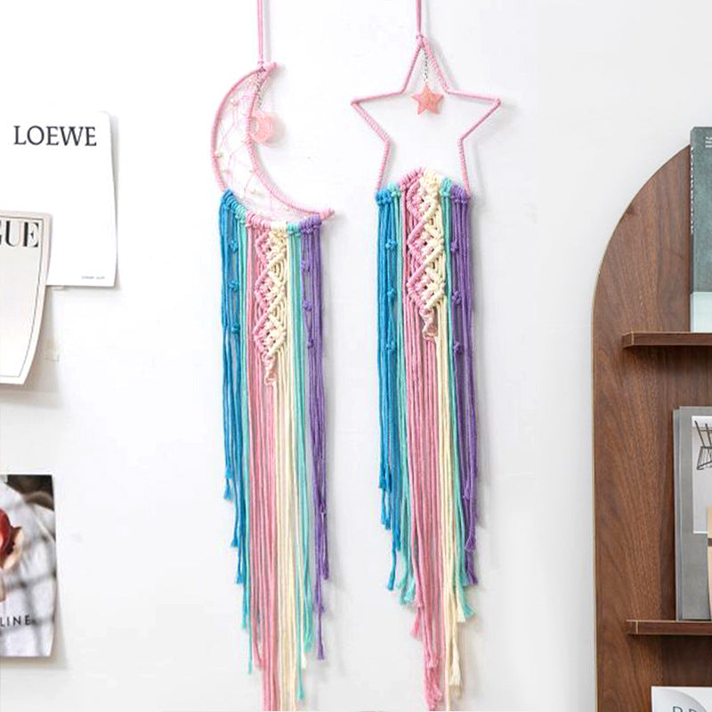 Woven Tapestry Dream Catcher Handmade Hanging Decoration Home Wall Hanging Star Moon Decorative Tapestry Nordic Weaving Nordic Style