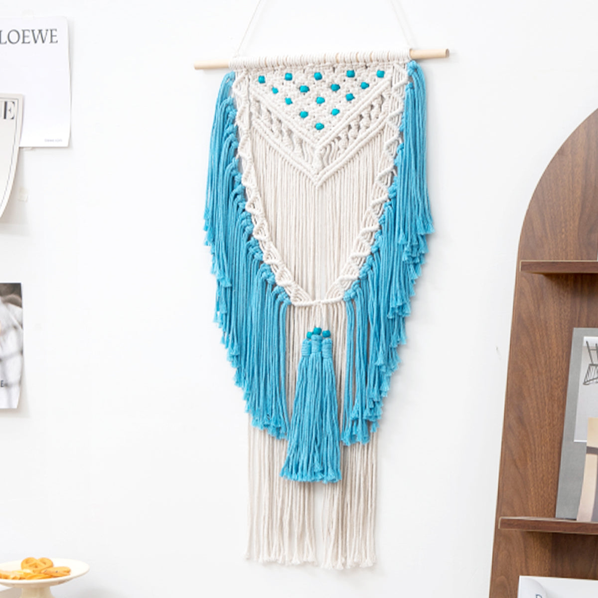 Tassel Blue Tapestry Handmade Cotton Rope Woven Wall Hanging Decoration for Homestay and Home Decor
