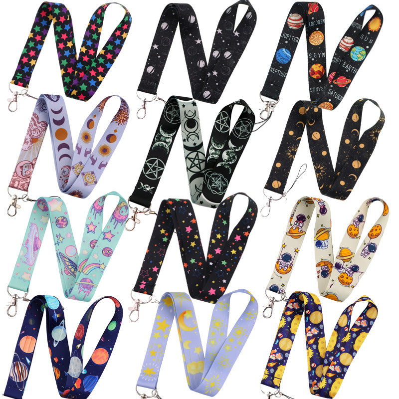 Starry Sky Planet Moon Mobile Phone Cartoon Lanyard Id Card Tag Hanging Neck Key Chain