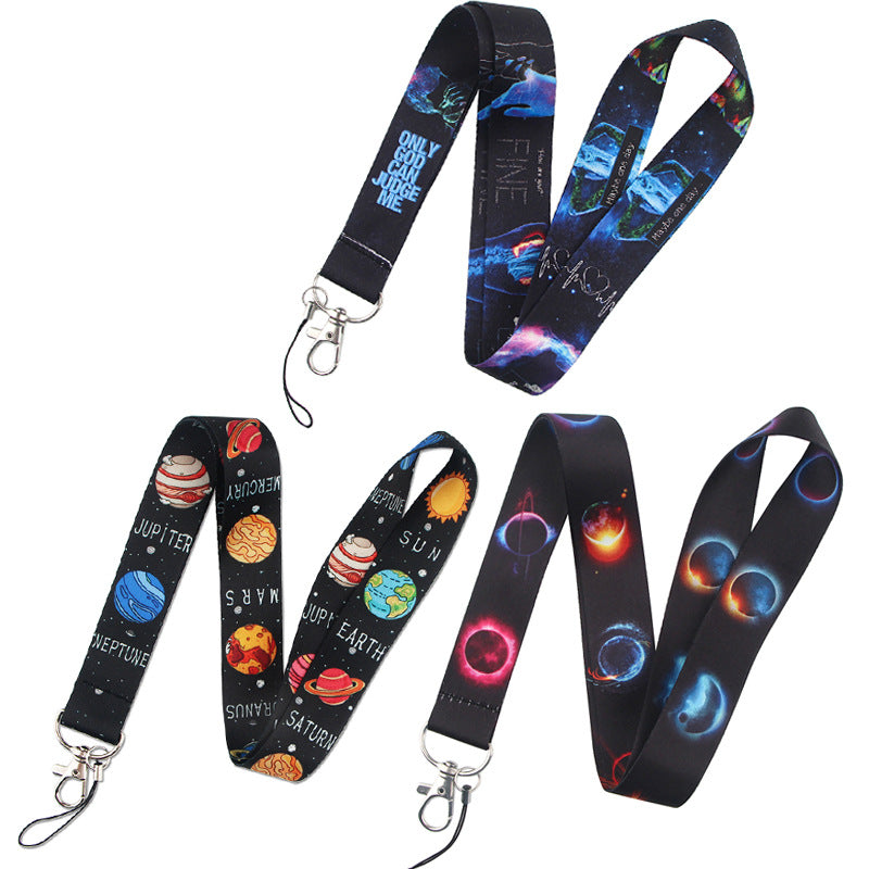 Starry Sky Planet Moon Mobile Phone Cartoon Lanyard Id Card Tag Hanging Neck Key Chain
