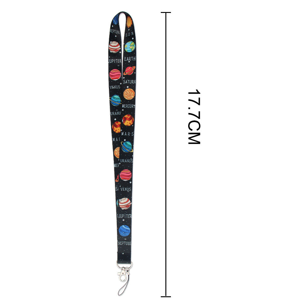 Starry Sky Planet Moon Mobile Phone Cartoon Lanyard Id Card Tag Hanging Neck Key Chain
