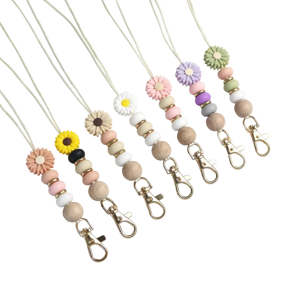 Silicone Beads Beaded Little Daisy  Lanyard Teacher's Gift Work Permit Key Lanyard