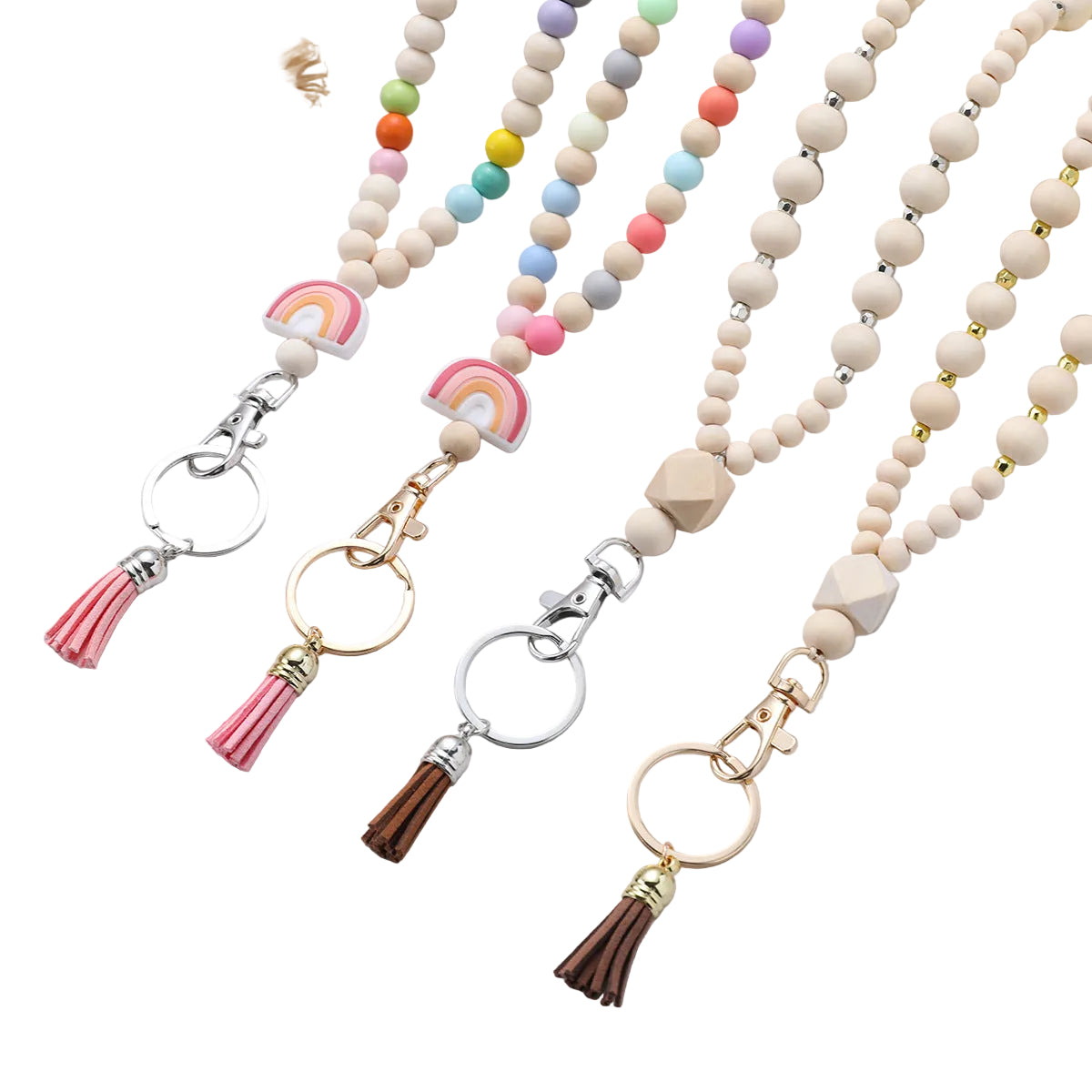 wooden beads handmade keychain rainbow tassel pendant key ring   necklace  card lanyard pendant