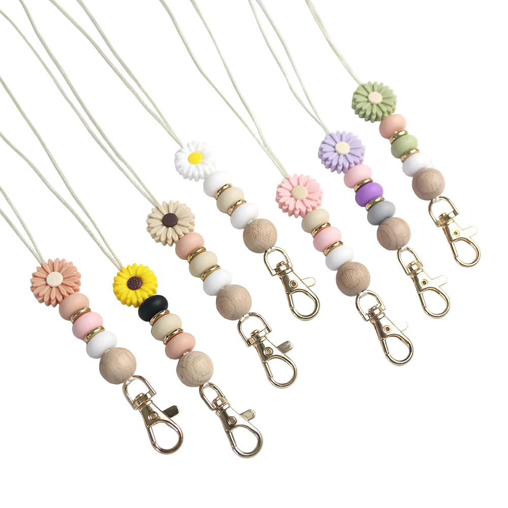 Silicone Beads Beaded Little Daisy  Lanyard Teacher's Gift Work Permit Key Lanyard