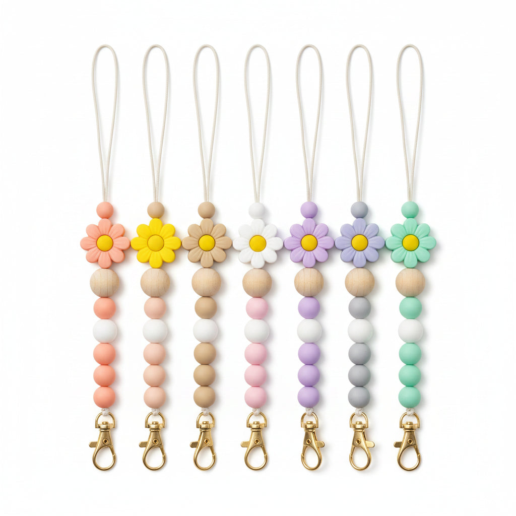 Silicone Beads Beaded Little Daisy  Lanyard Teacher's Gift Work Permit Key Lanyard