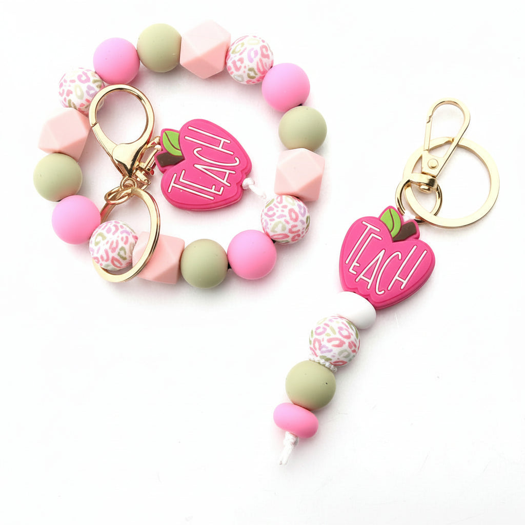 Silicone Beads Plant Teacher Apple Keychain Charm Creative Cartoon Ladies Bag Pendant Mobile Phone Chain Small Accessories