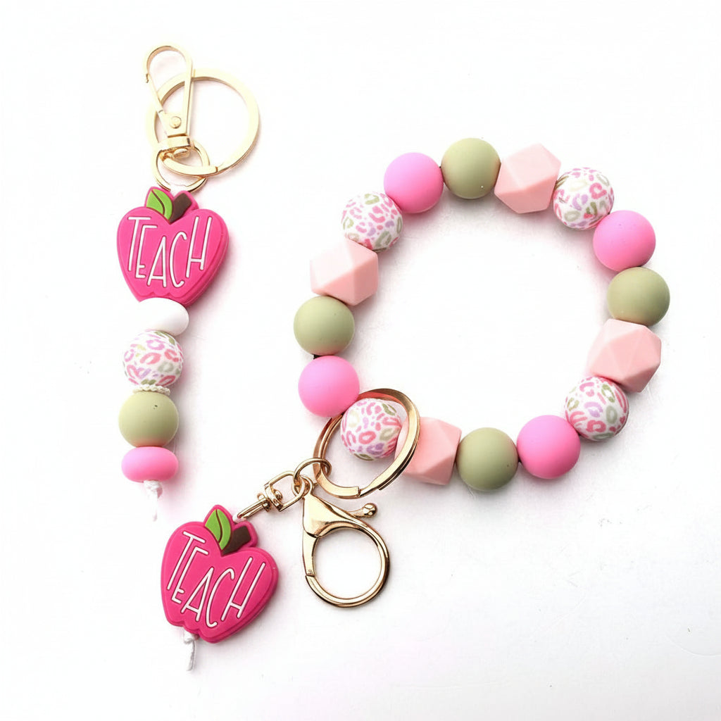 Silicone Beads Plant Teacher Apple Keychain Charm Creative Cartoon Ladies Bag Pendant Mobile Phone Chain Small Accessories